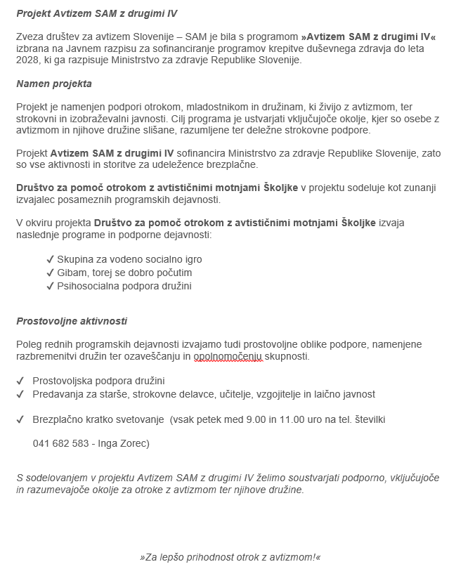 Projekt Avtizem SAM z drugimi IV